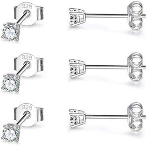Sterling Silver Stud Earrings Set Tiny Ball CZ Pearl Cartilage Tragus Jewelry
